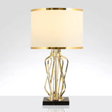 Simplicity Drum Nightstand Lamp: Fabric Table Lighting With Marble Base White / 12