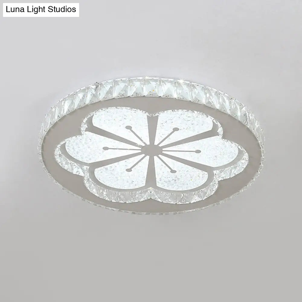 Simplicity Etched Deer/Flower Led Flushmount Light: Rectangular - Cut Crystal Ceiling Mount In