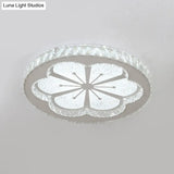 Simplicity Etched Deer/Flower Led Flushmount Light: Rectangular - Cut Crystal Ceiling Mount In