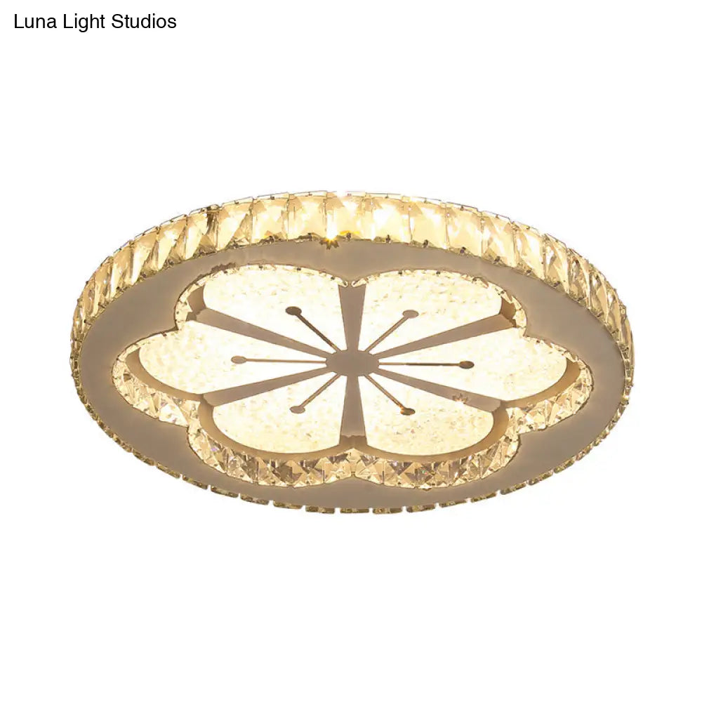 Simplicity Etched Deer/Flower Led Flushmount Light: Rectangular - Cut Crystal Ceiling Mount In