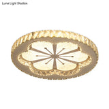 Simplicity Etched Deer/Flower Led Flushmount Light: Rectangular - Cut Crystal Ceiling Mount In