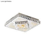 Simplicity Flushmount With Jade Lotus Design In Chrome - Square Bedroom Ceiling Led Crystal Flush