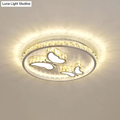 Simplicity Geometric Led Ceiling Light With Crystal Accents In Stainless Steel For Bedrooms