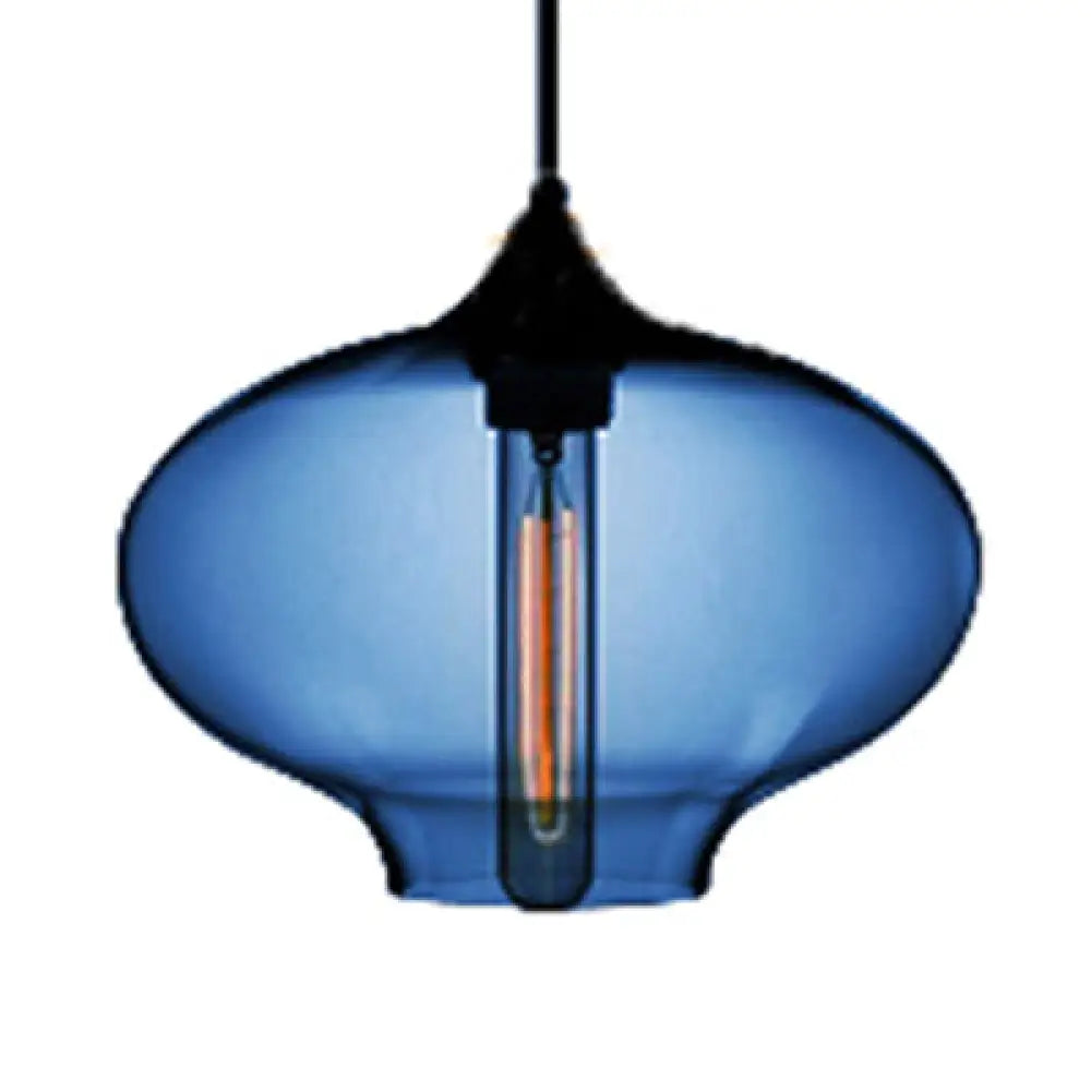 Simplicity Glass Oval Hanging Lamp: 1-Light Red/Brown/Blue Ceiling Light Dark Blue