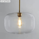 Simplicity Glass Pendant Light With Gold Finish - Clear Mug Shape Single Bulb Suspension