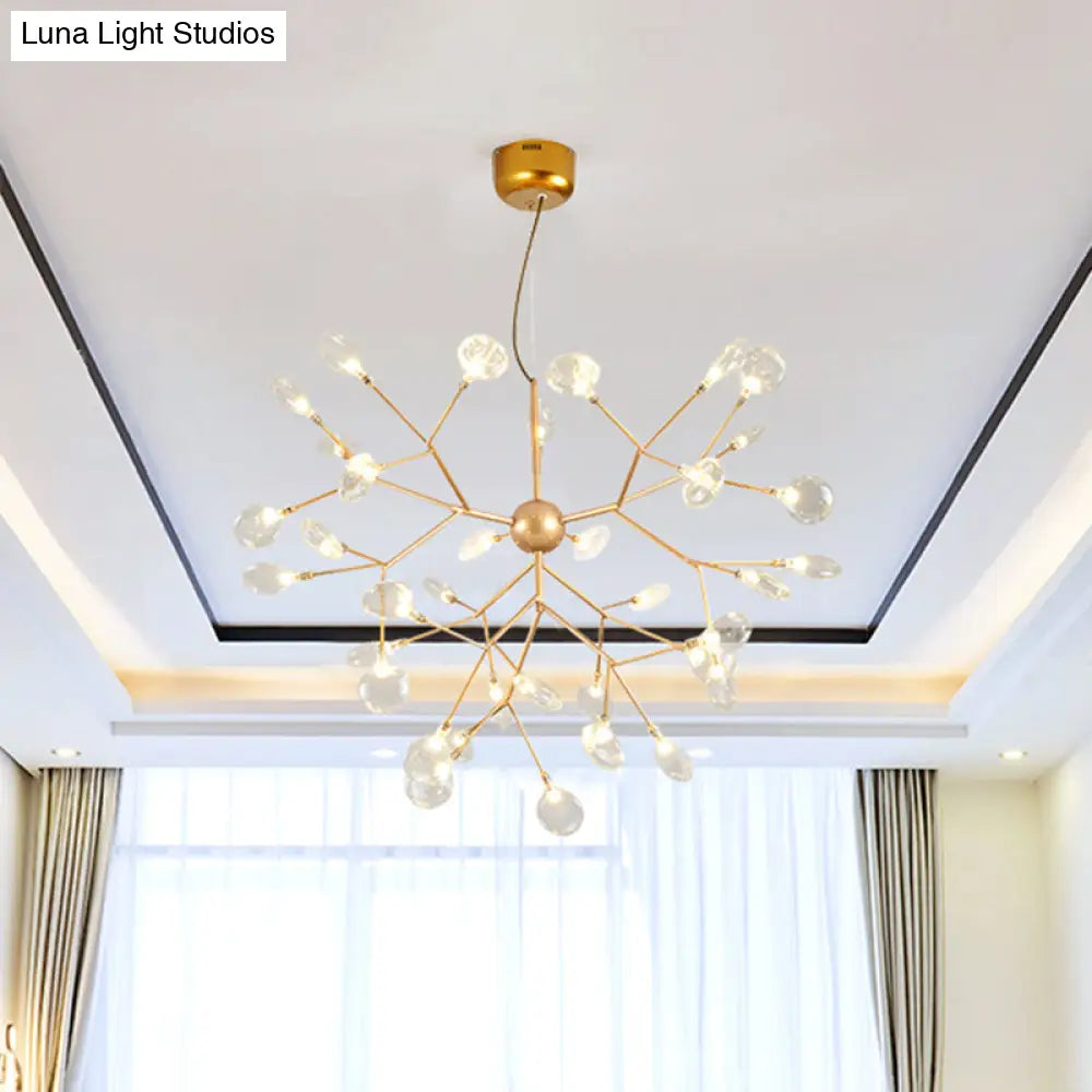 Simplicity Gold Led Pendant Chandelier For Living Room - Metallic Branch Design