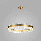 Simplicity Gold Ring Chandelier With Clear Crystal Led Pendant Light For Living Room / 1 Tier 39.5’’
