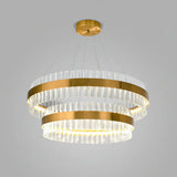 Simplicity Gold Ring Chandelier With Clear Crystal Led Pendant Light For Living Room / 2 Tiers