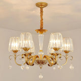 Simplicity Gold Tapered Crystal Hanging Light Kit - Elegant Ceiling Chandelier With Scrolled Arm 6 /