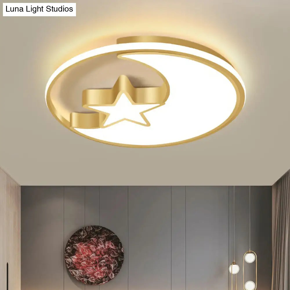 Simplicity Golden Ceiling Lamp With Metal Moon And Star Design - Perfect For Children’s Bedroom