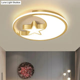 Simplicity Golden Ceiling Lamp With Metal Moon And Star Design - Perfect For Children’s Bedroom
