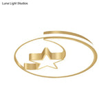 Simplicity Golden Ceiling Lamp With Metal Moon And Star Design - Perfect For Children’s Bedroom