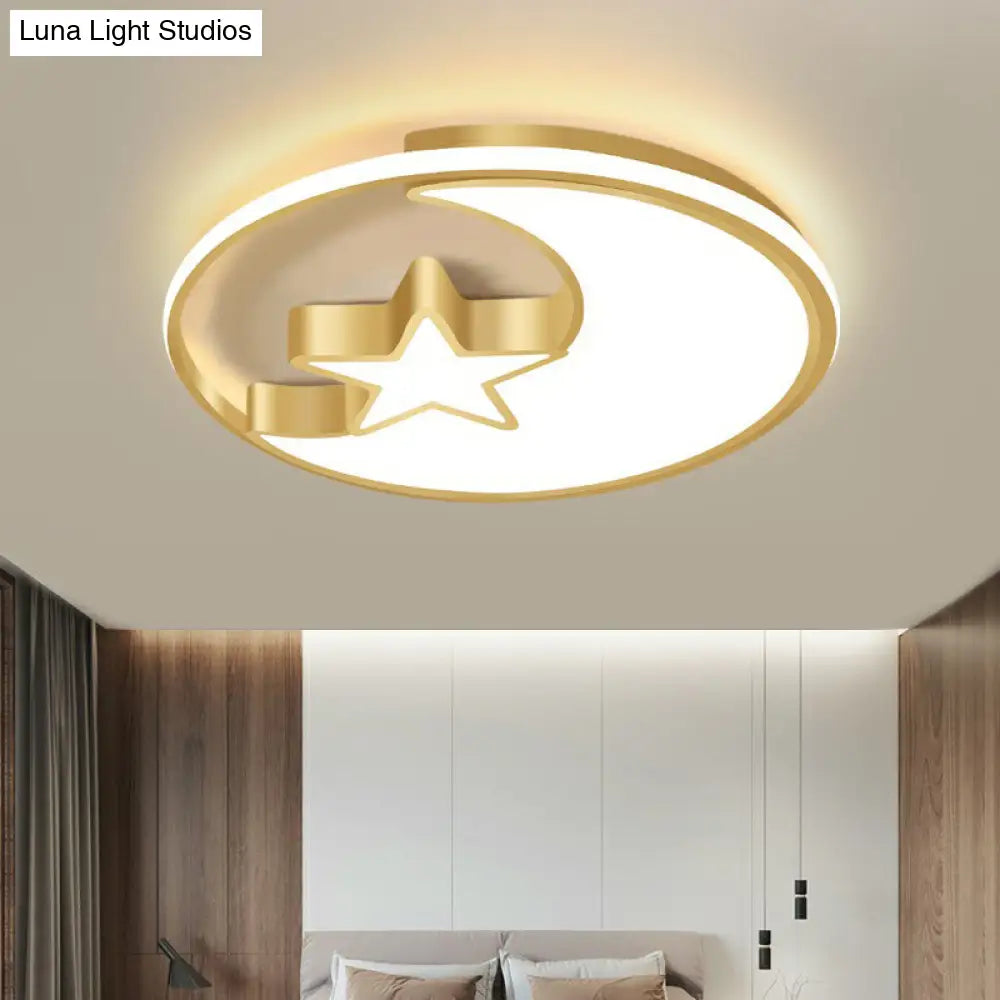Simplicity Golden Ceiling Lamp With Metal Moon And Star Design - Perfect For Children’s Bedroom