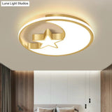Simplicity Golden Ceiling Lamp With Metal Moon And Star Design - Perfect For Children’s Bedroom