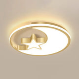 Simplicity Golden Ceiling Lamp With Metal Moon And Star Design - Perfect For Children’s Bedroom