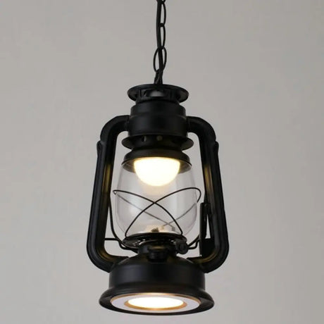Simplicity Lantern Hanging Light - Metallic Kerosene Lighting For Restaurants 1 Bulb Black / 7’ B