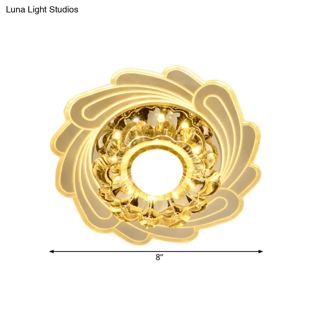 Simplicity Led Floral Crystal Ceiling Light Flush Mount With Spiral Edge Warm/White/Multi Color -