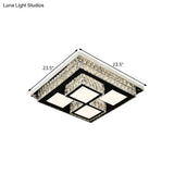 Simplicity Led Flush Mount Nickel Ceiling Light With Crystal Block Shade