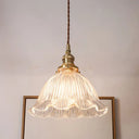 Simplicity Living Room Pendant Light Fixture With Clear Ribbed Glass Shade And Floral Design 1 /