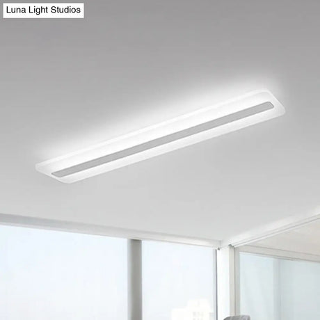 Simplicity Rectangle Led Flush Mount Light - Acrylic Living Room Ceiling Fixture In White