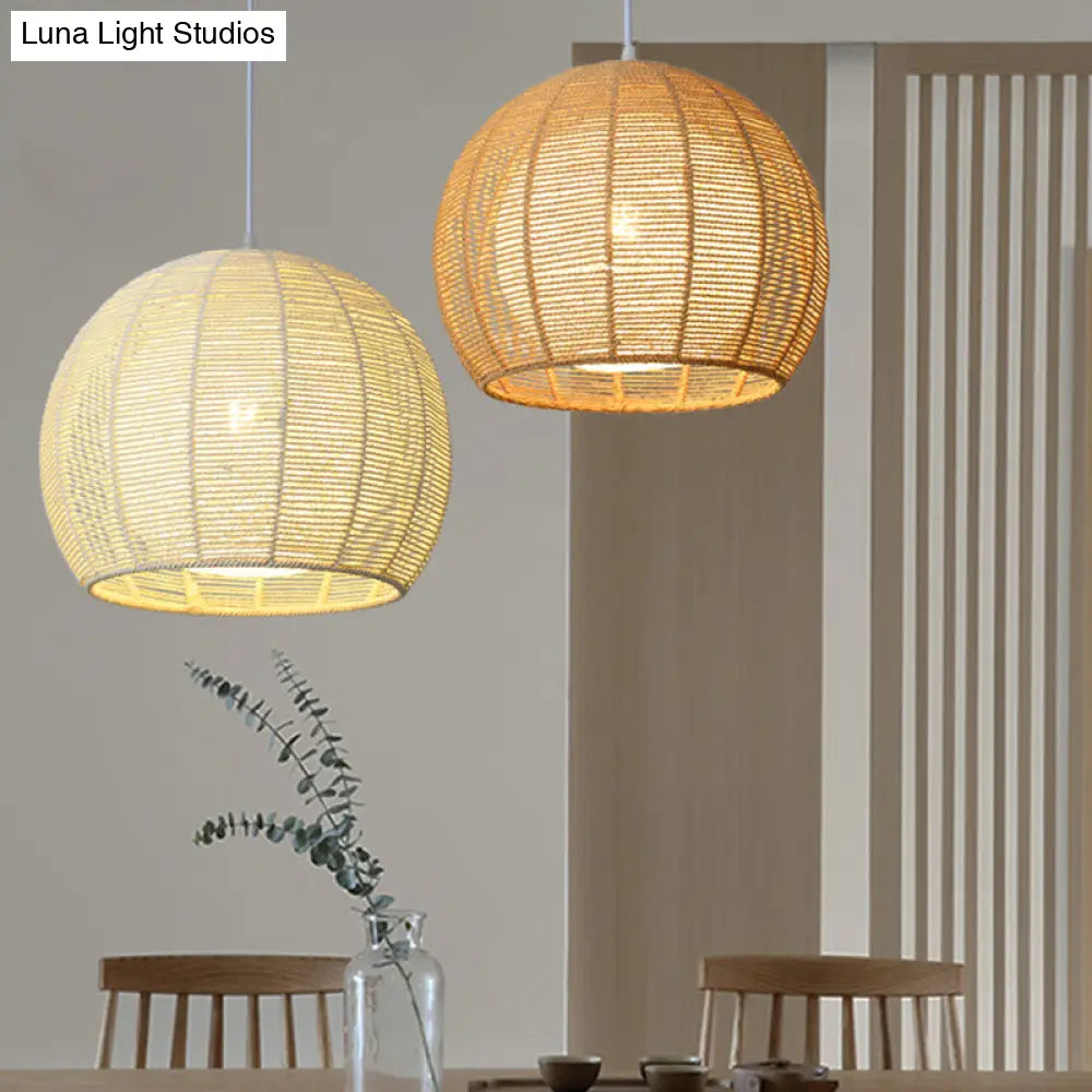 Simplicity Single Light Japanese Pendant Lamp With Double Rattan Shade - Beige/Coffee