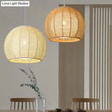 Simplicity Single Light Japanese Pendant Lamp With Double Rattan Shade - Beige/Coffee