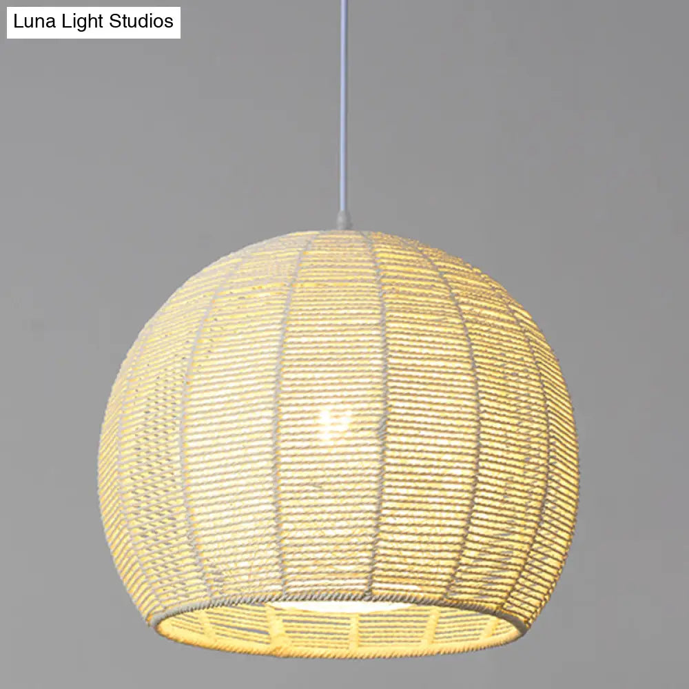 Simplicity Single Light Japanese Pendant Lamp With Double Rattan Shade - Beige/Coffee