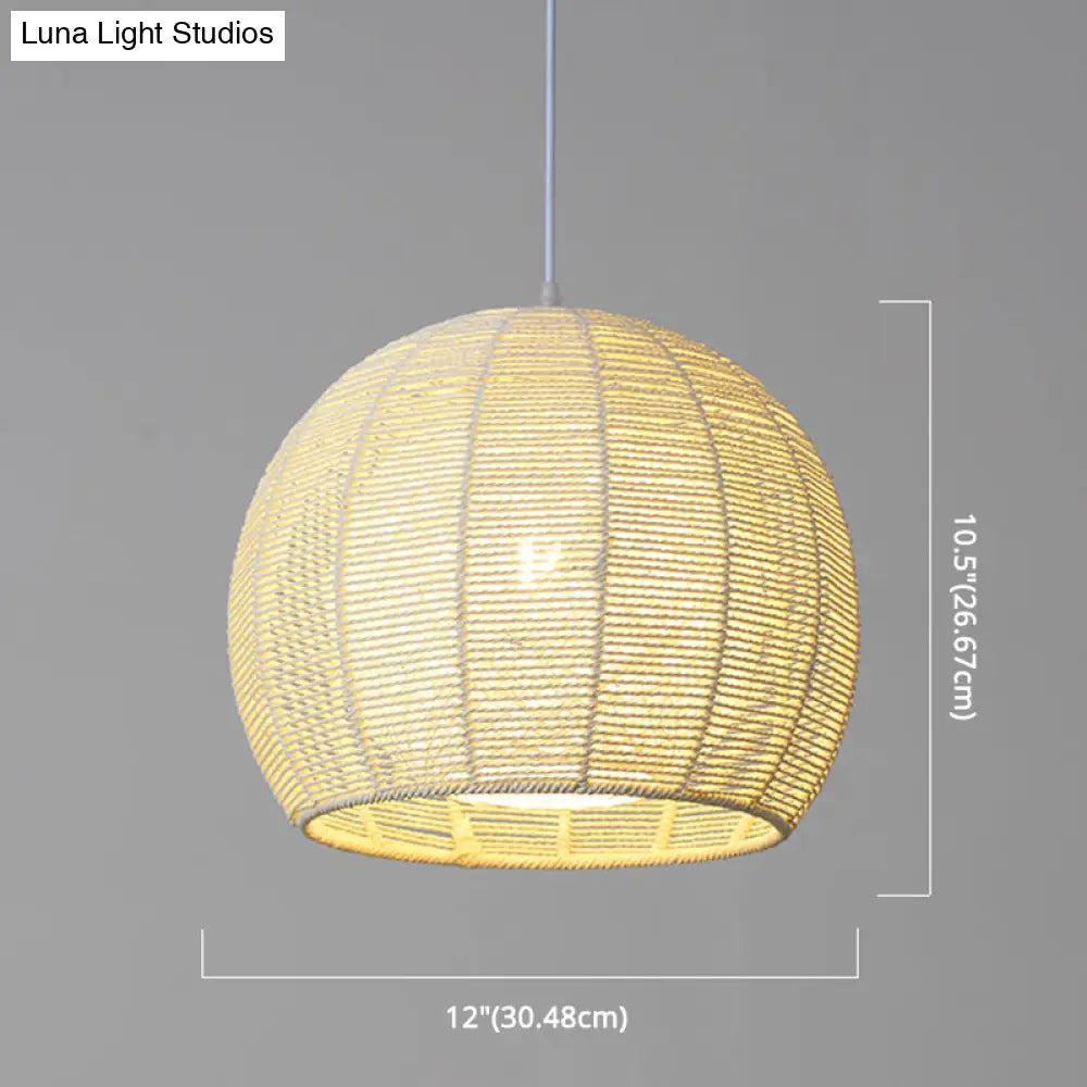 Simplicity Single Light Japanese Pendant Lamp With Double Rattan Shade - Beige/Coffee