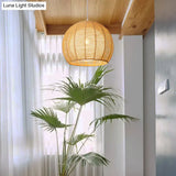 Simplicity Single Light Japanese Pendant Lamp With Double Rattan Shade - Beige/Coffee