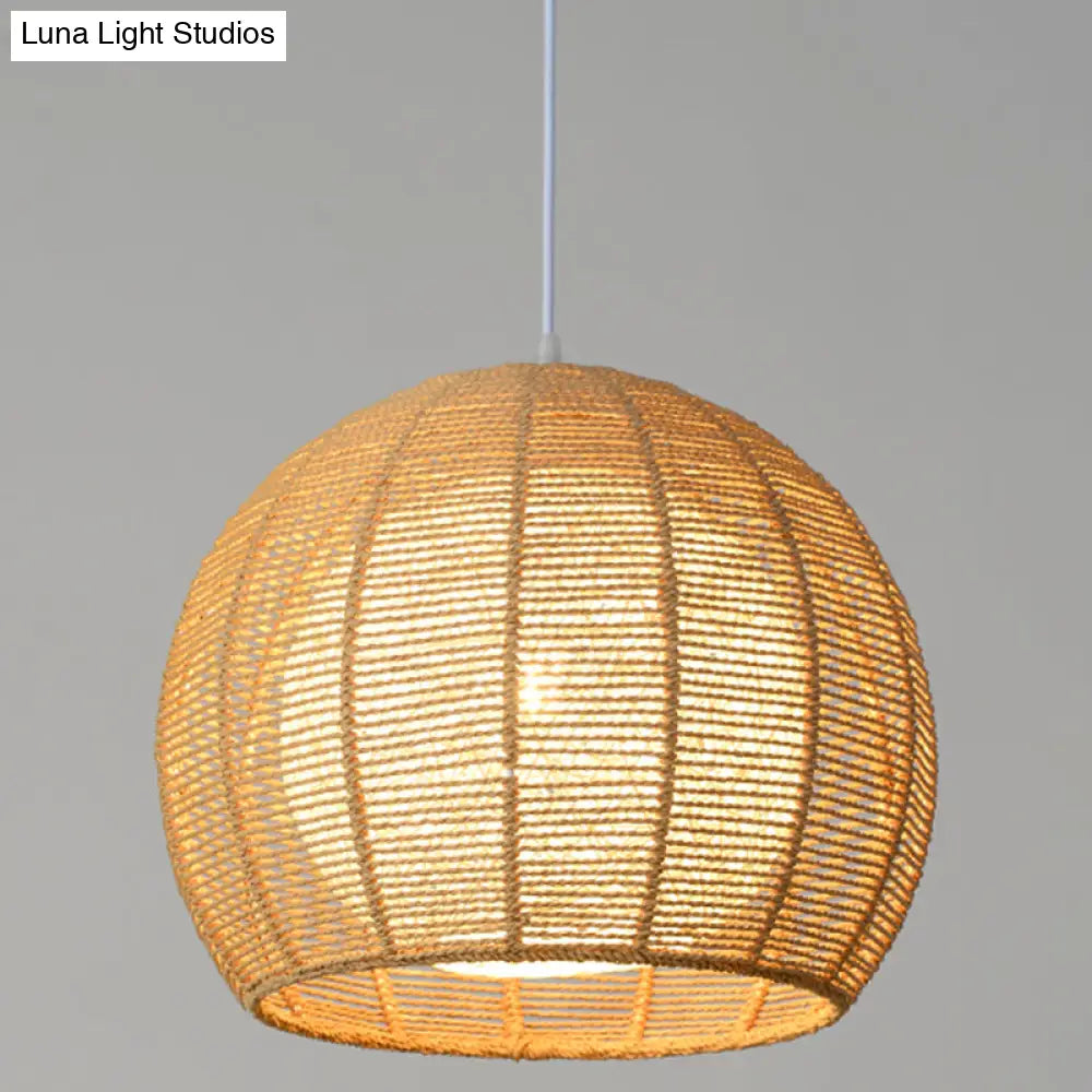 Simplicity Single Light Japanese Pendant Lamp With Double Rattan Shade - Beige/Coffee