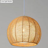 Simplicity Single Light Japanese Pendant Lamp With Double Rattan Shade - Beige/Coffee