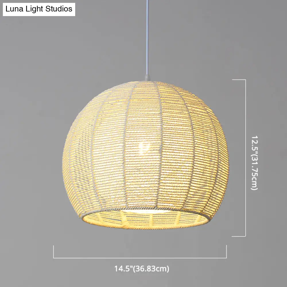 Simplicity Single Light Japanese Pendant Lamp With Double Rattan Shade - Beige/Coffee
