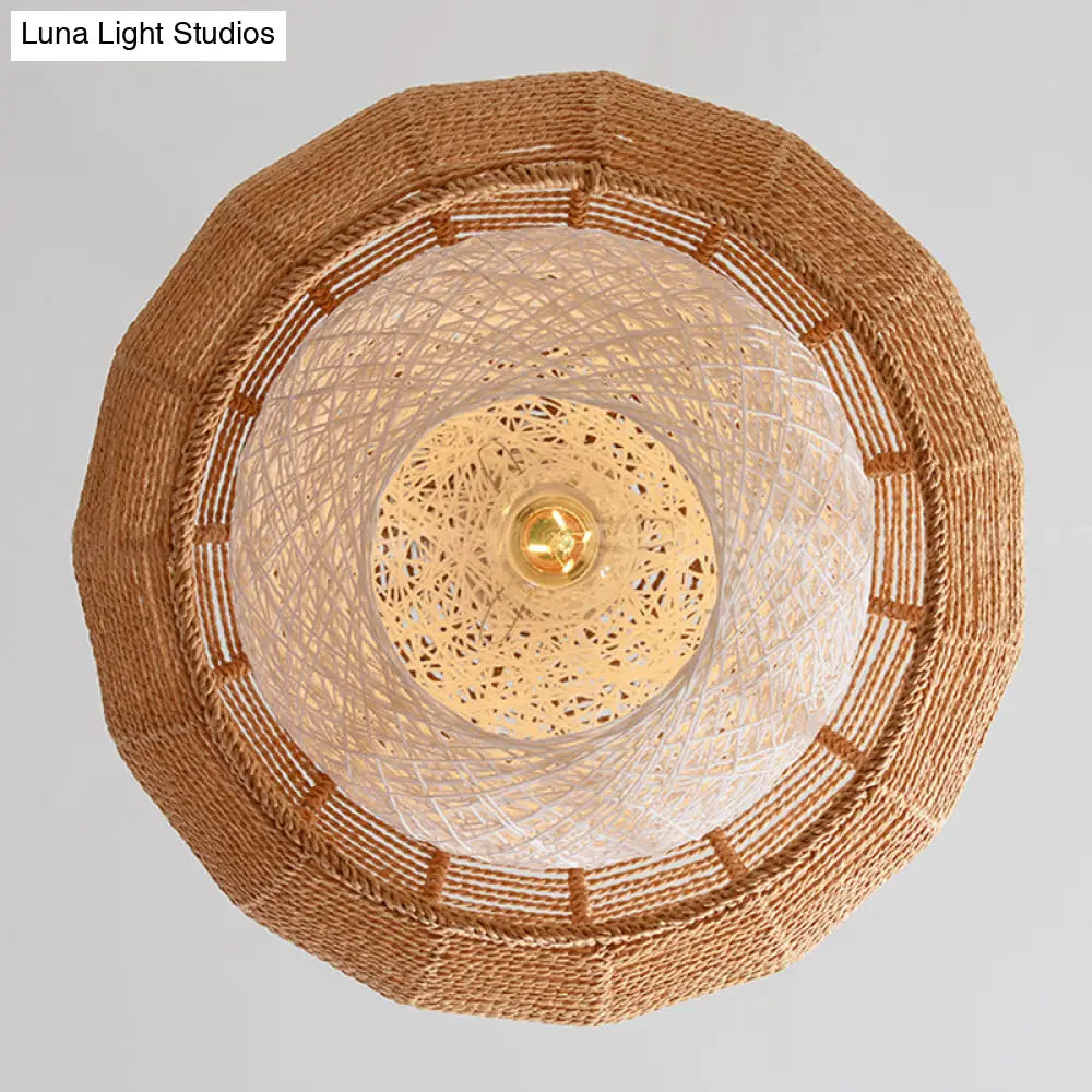 Simplicity Single Light Japanese Pendant Lamp With Double Rattan Shade - Beige/Coffee