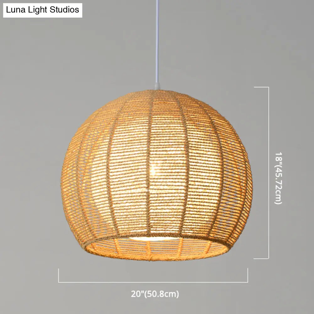 Simplicity Single Light Japanese Pendant Lamp With Double Rattan Shade - Beige/Coffee
