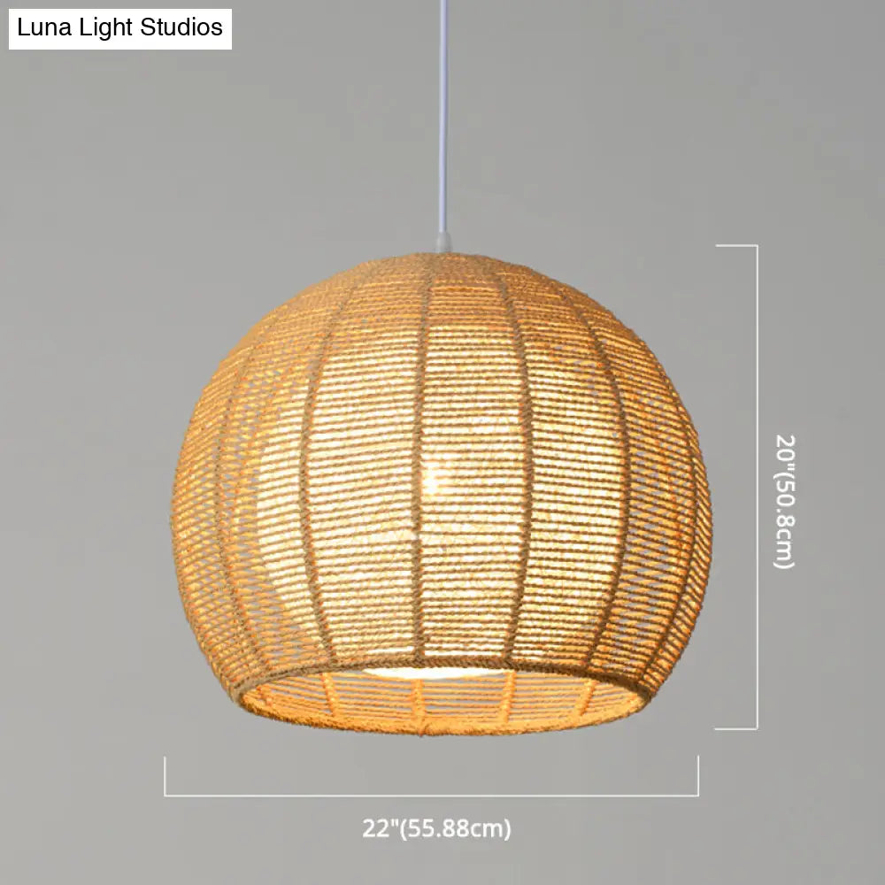 Simplicity Single Light Japanese Pendant Lamp With Double Rattan Shade - Beige/Coffee
