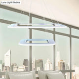 Simplicity Square Led Chandelier - Acrylic Office Pendant Light In Warm/White/Natural