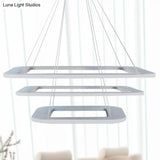 Simplicity Square Led Chandelier - Acrylic Office Pendant Light In Warm/White/Natural