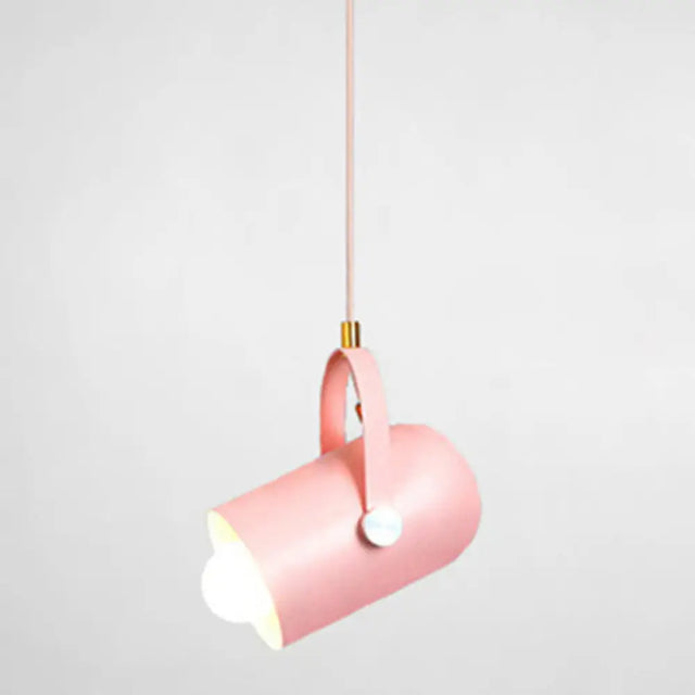 Simplicity Style Metal Pendant Light Kit For Clothes Shop With Handle Hanging Fixture Pink