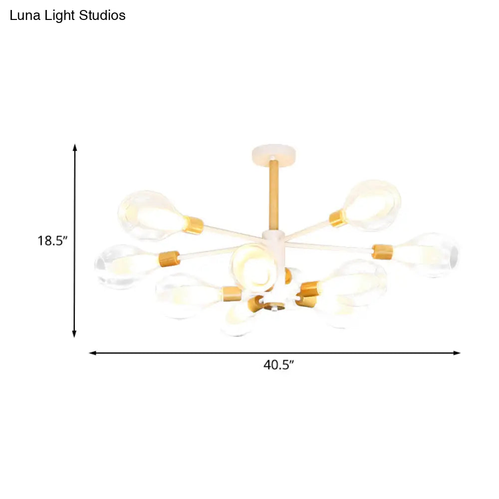 Simplicity Teardrop Ceiling Flush Clear Glass 10 - Light Semi In White With Wooden Cap