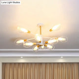 Simplicity Teardrop Ceiling Flush Clear Glass 10 - Light Semi In White With Wooden Cap