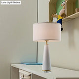 Simplicity White Ceramic Base Nightstand Lamp With Fabric Drum Shade - 1-Head Design