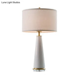 Simplicity White Ceramic Base Nightstand Lamp With Fabric Drum Shade - 1-Head Design