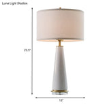 Simplicity White Ceramic Base Nightstand Lamp With Fabric Drum Shade - 1-Head Design