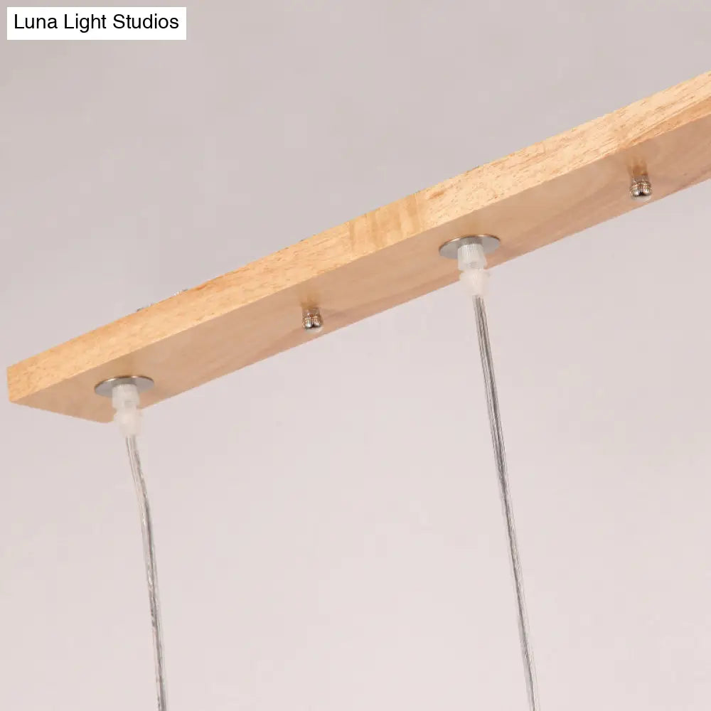 Simplicity Wood 3-Head Opaline Glass Rectangular Island Pendant Light