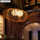 Simplicity Wood Fish Chandelier: 2-Bulb Bamboo Pendant Light For Restaurants