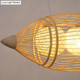 Simplicity Wood Fish Chandelier: 2-Bulb Bamboo Pendant Light For Restaurants