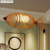 Simplicity Wood Fish Chandelier: 2-Bulb Bamboo Pendant Light For Restaurants