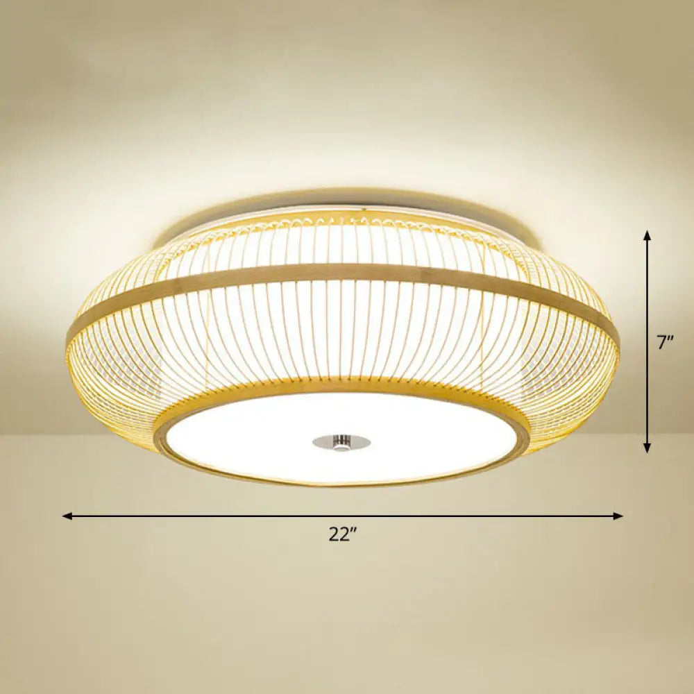 Simplicity Wood Flush Mount Bedroom Lighting - Bamboo 1 - Light Lantern Ceiling Light / 22’