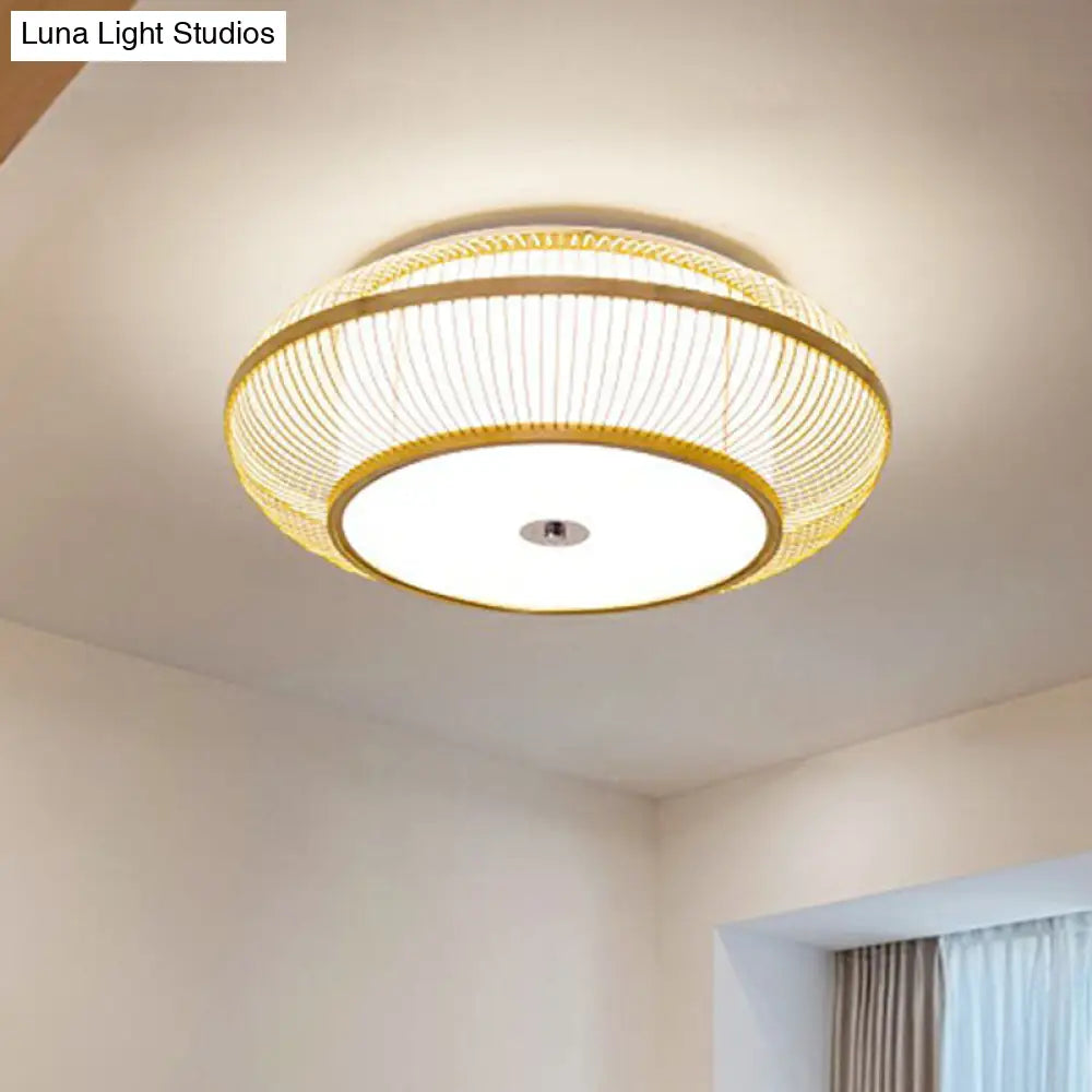 Simplicity Wood Flush Mount Bedroom Lighting - Bamboo 1 - Light Lantern Ceiling Light