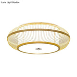 Simplicity Wood Flush Mount Bedroom Lighting - Bamboo 1 - Light Lantern Ceiling Light